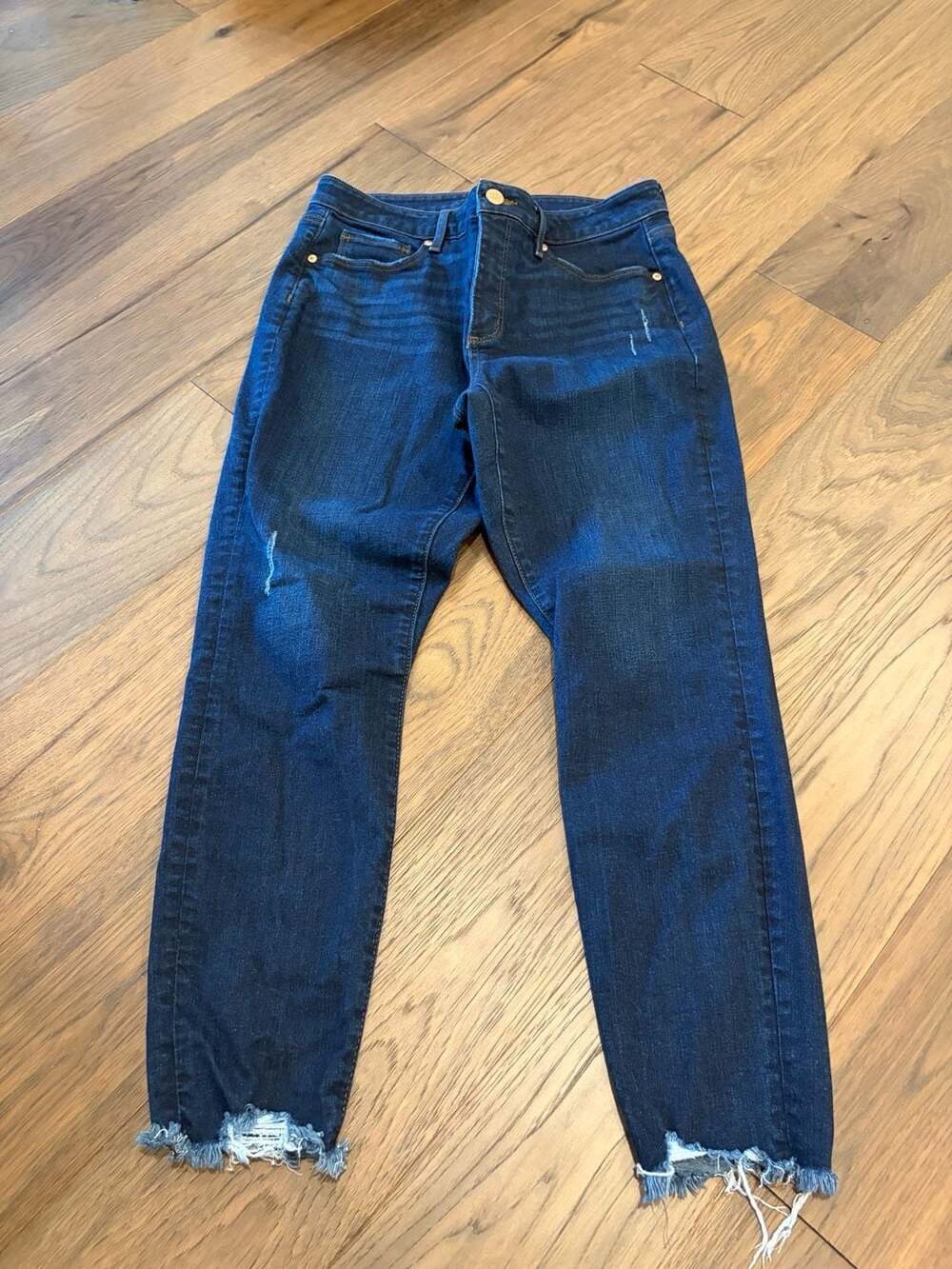 LOFT Women's Dark Wash Distressed Raw Hem Skinny Jeans Size 30/10